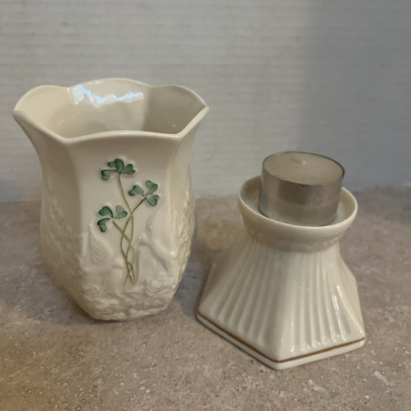 🍀BELLEEK Porcelain Tea light Votive Candle Holder With Shade Fairy Light Lamp