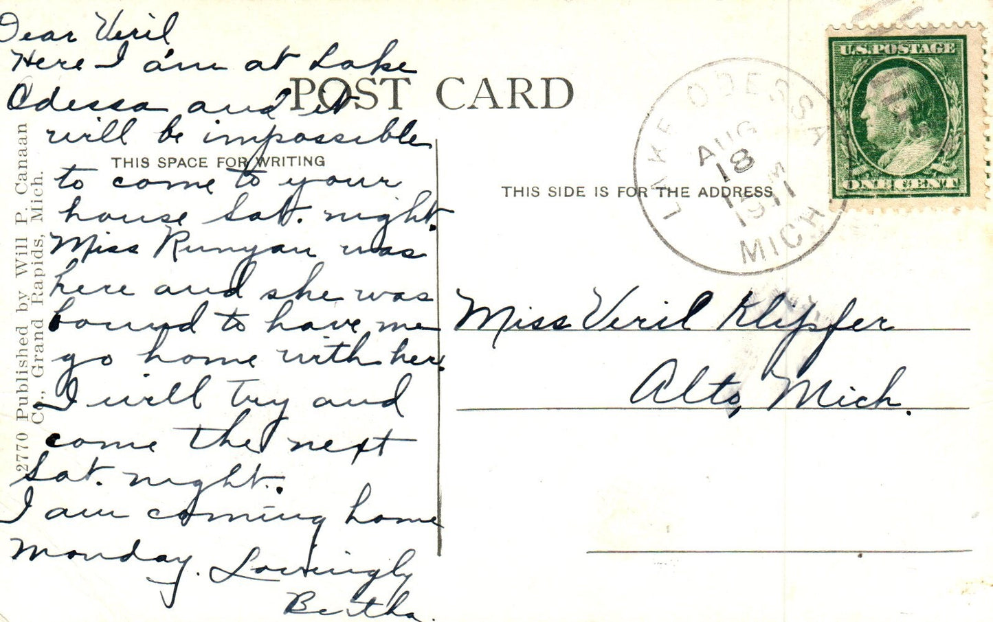 School Building in Lake Odessa MI Mich Michigan Postcard