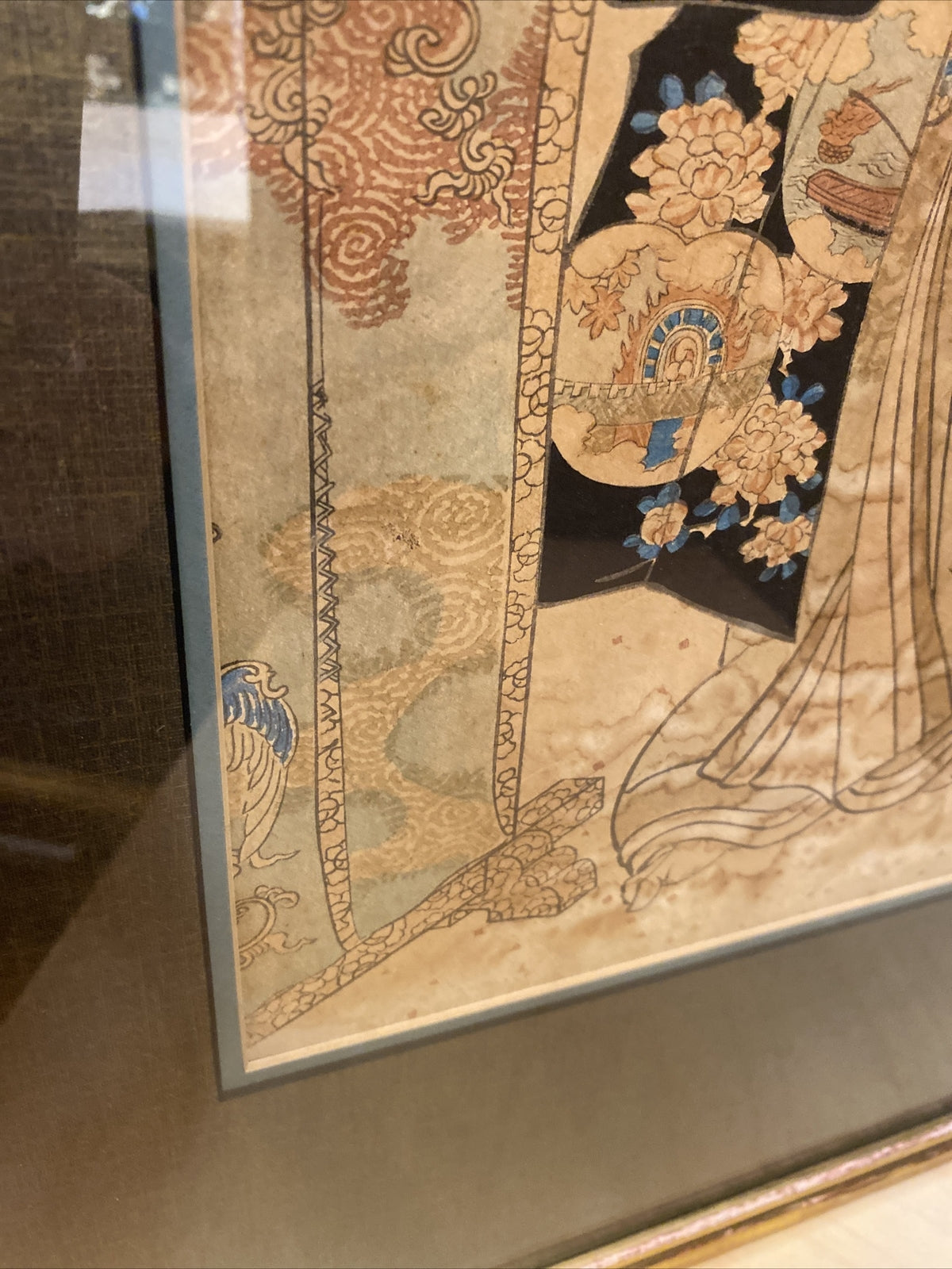 1920's 24" x 18.5"Chinese Gold Framed & Matted Water color print 1 of 2