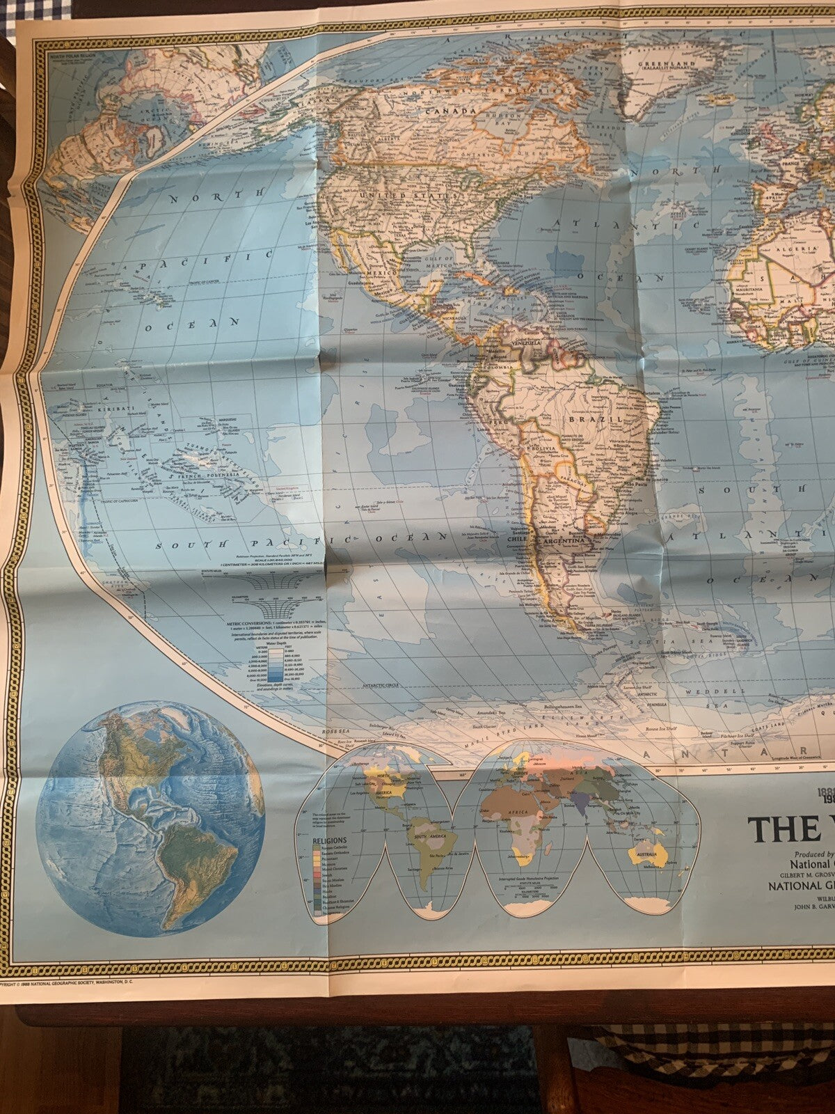 Vintage 1988 and 1994 National Geographic World Political/Physical Maps
