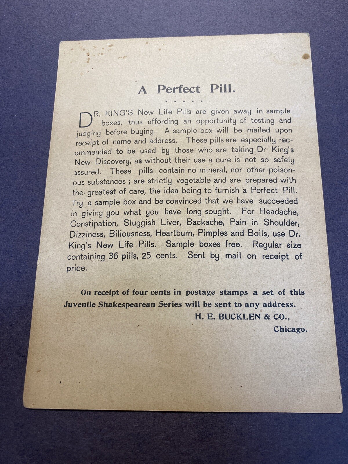 1895 Bucklen Shakespearean Series 1 Trading Advertising Trade Card