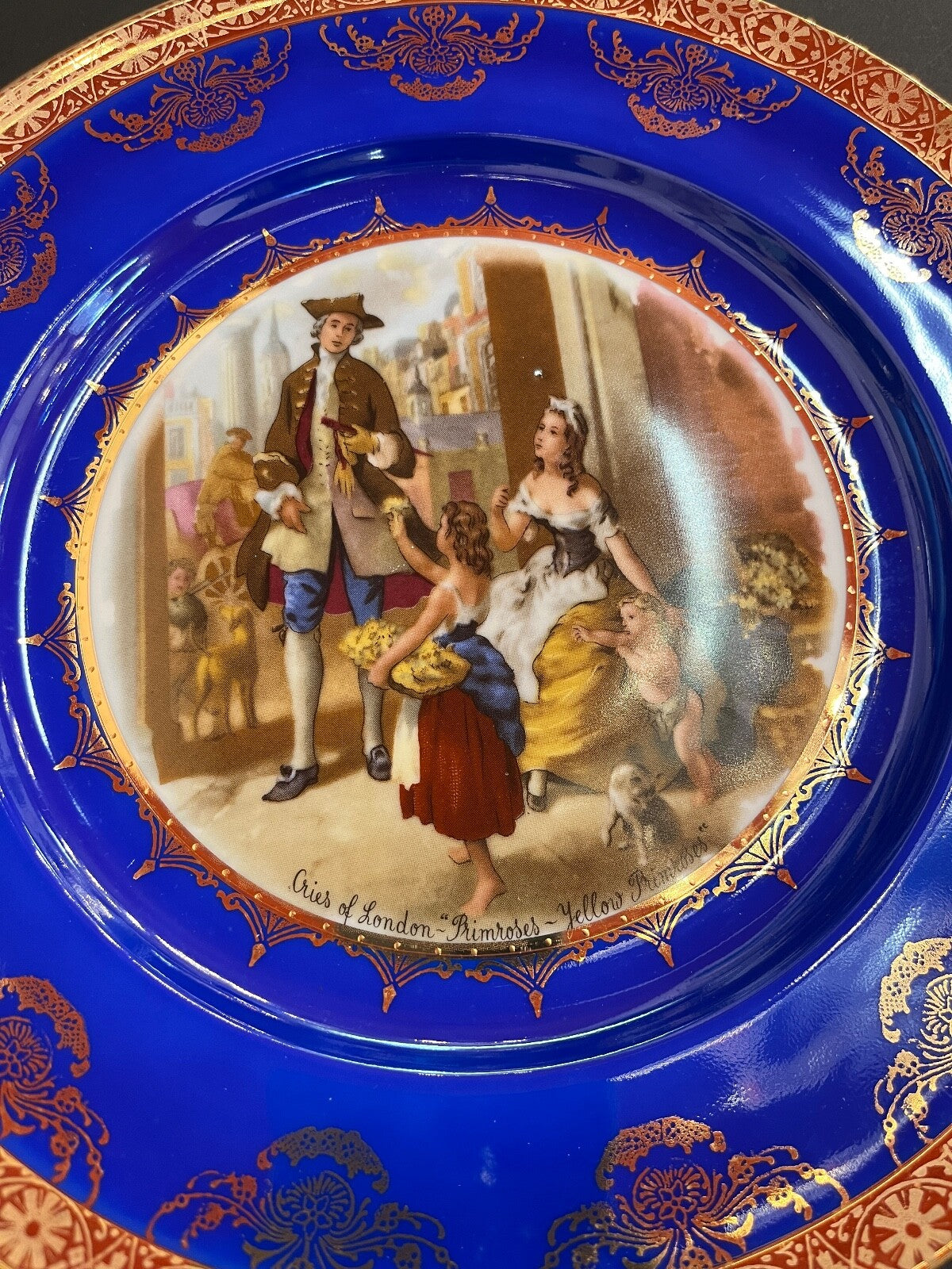 Vintage Bavaria Cries of London "Primroses - Yellow Primroses" Blue/Gold Plate