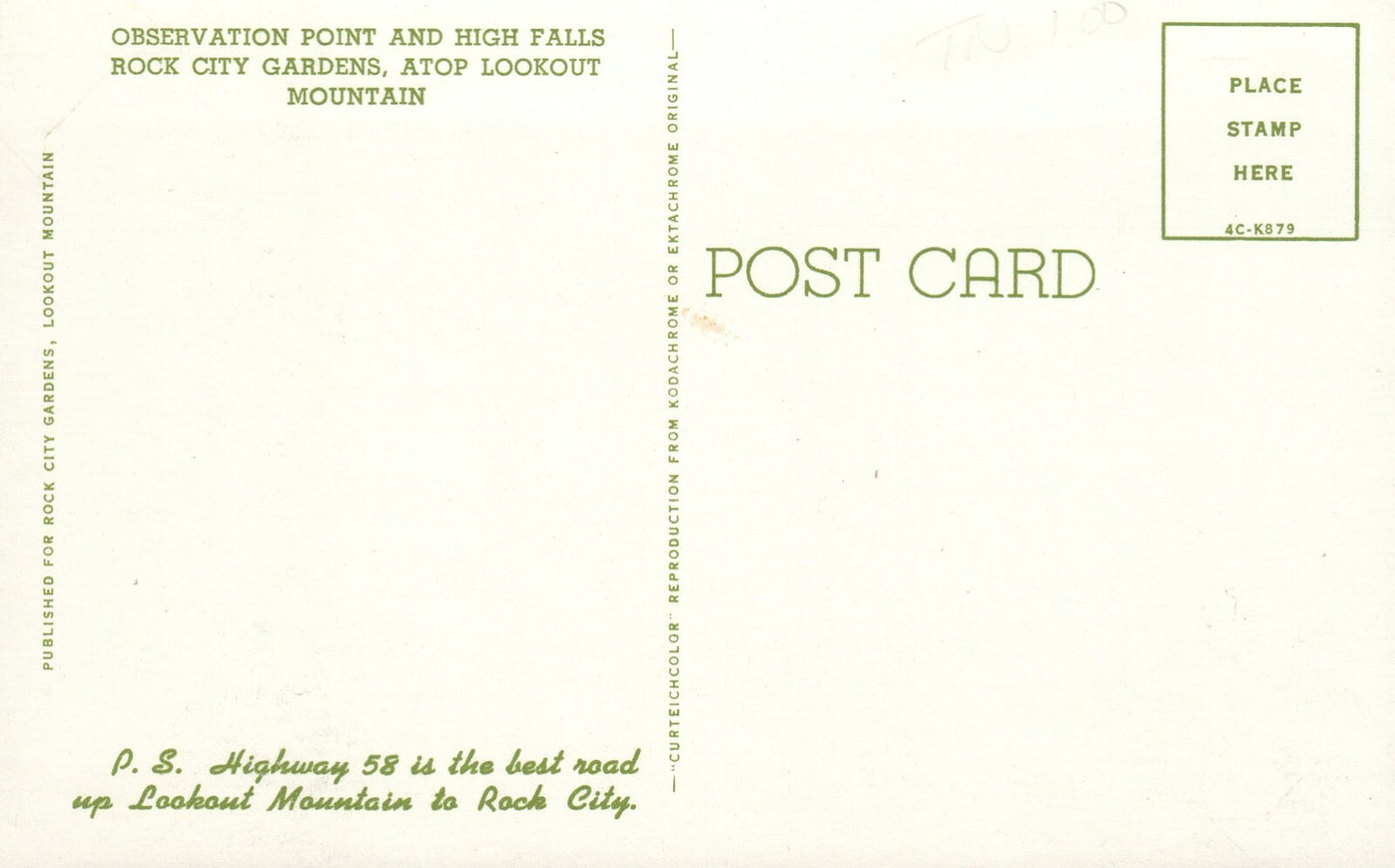 Observation Point High Falls Rock City Garden Scenic View TN Tennessee Postcard