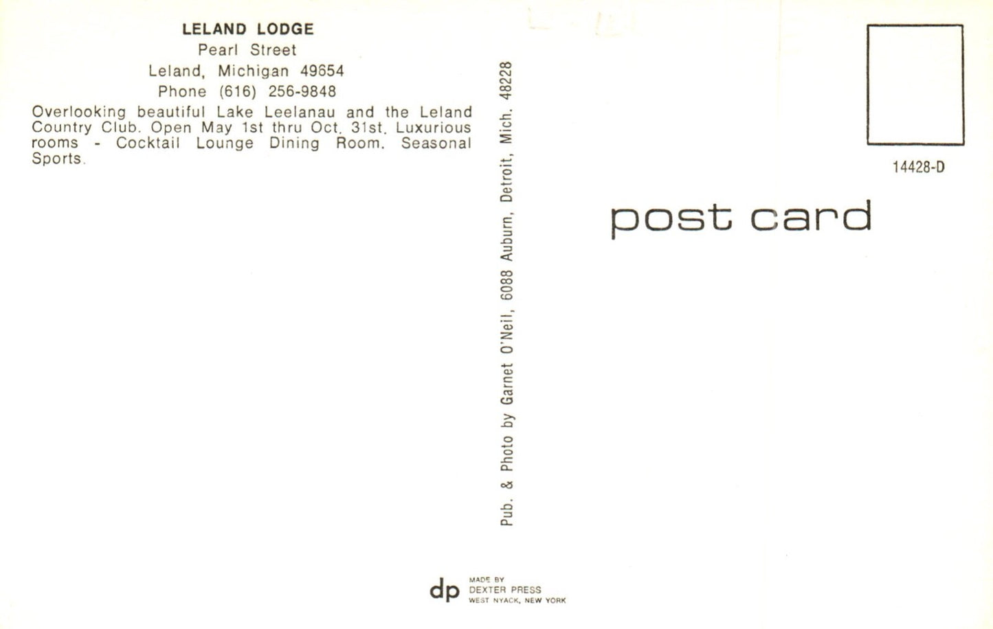 Leland Lodge on Pearl Street in Leland MI Mich Michigan Postcard