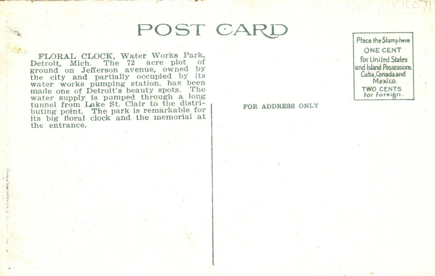 Floral Clock Gladwin Park Detroit Mich MI Michigan Postcard