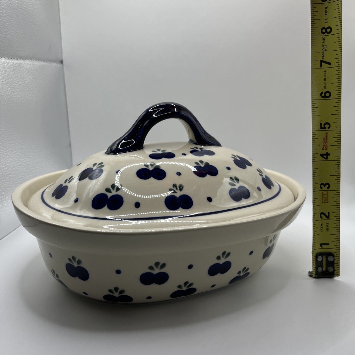 Polish Pottery Wild Blueberries Deep Bowl with Top 8” X 10”