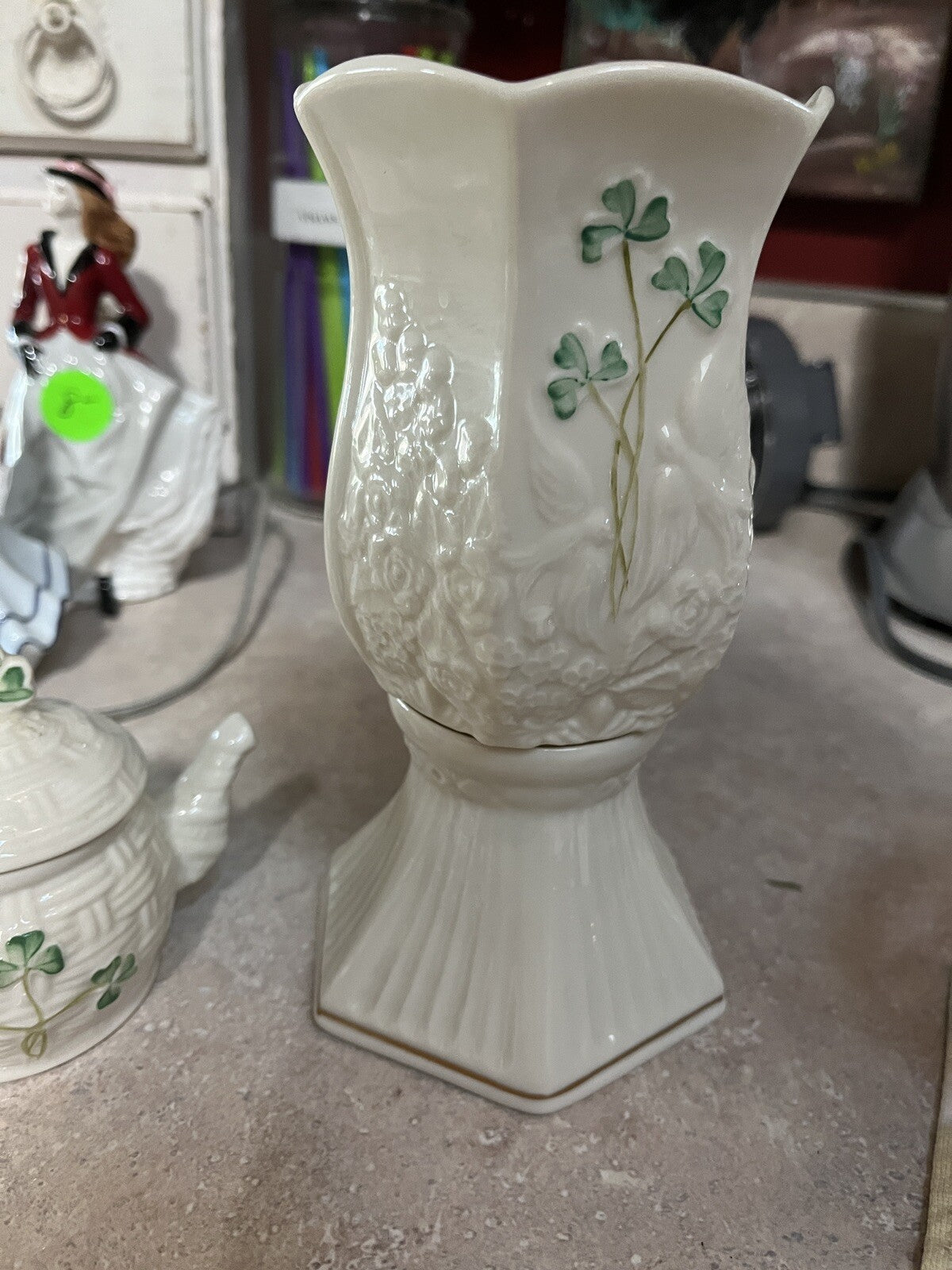 🍀BELLEEK Porcelain Tea light Votive Candle Holder With Shade Fairy Light Lamp
