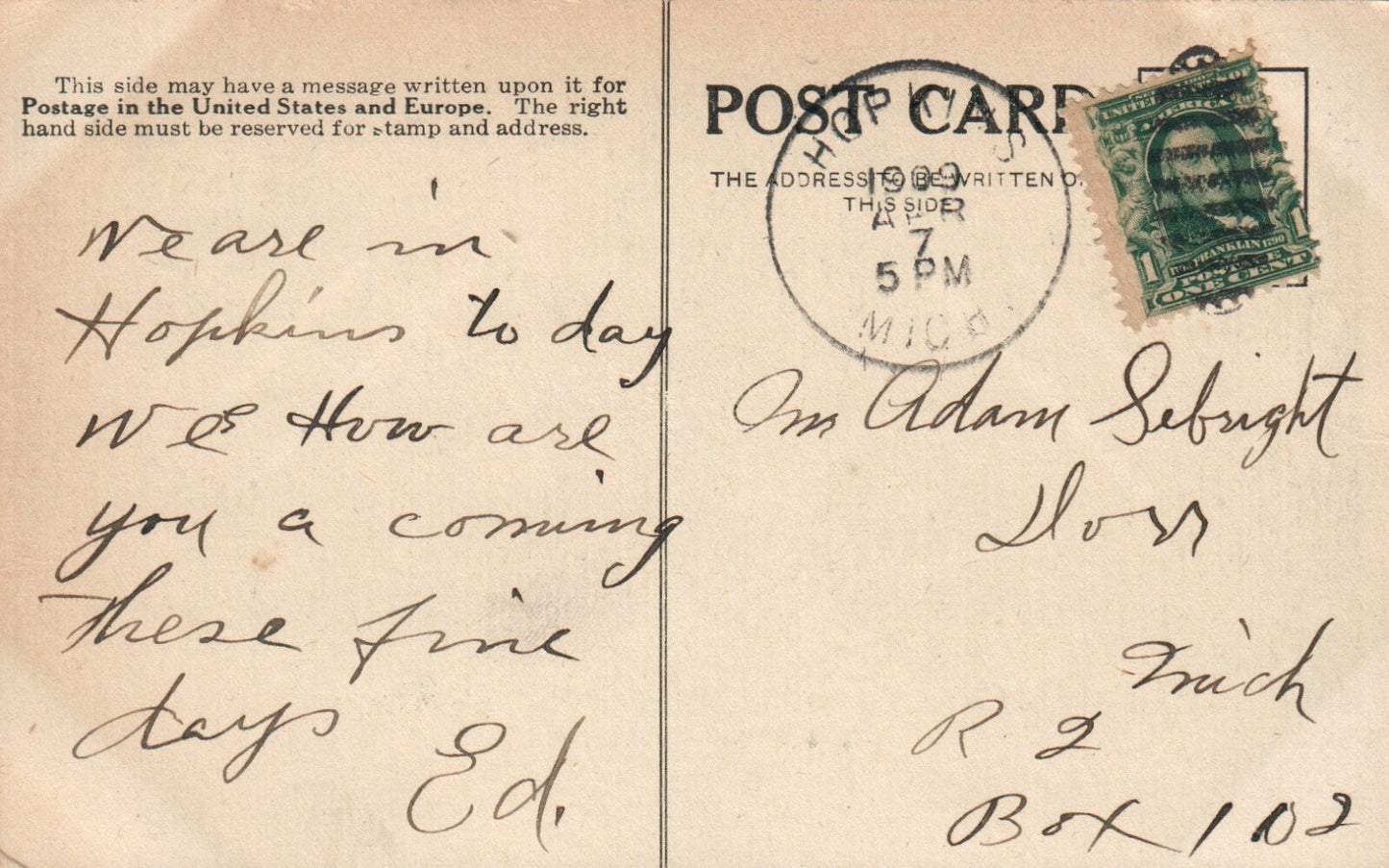 S.S. Park in Hopkins Michigan MI Postcard