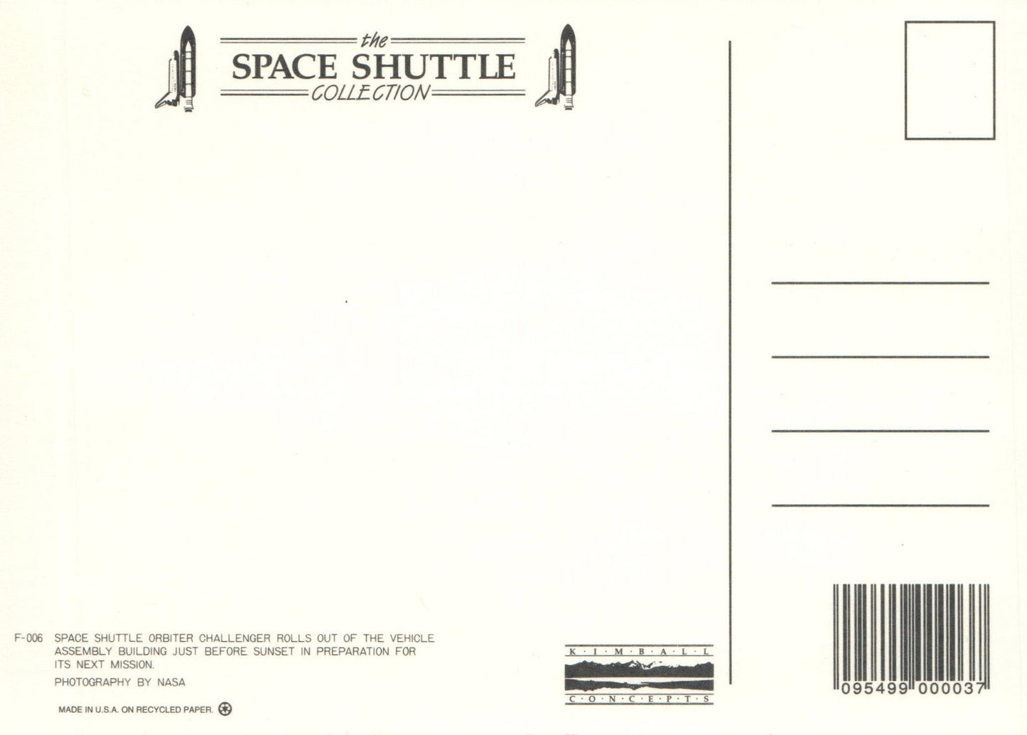 Space Shuttle Orbiter Challenger NASA Space Large Postcard