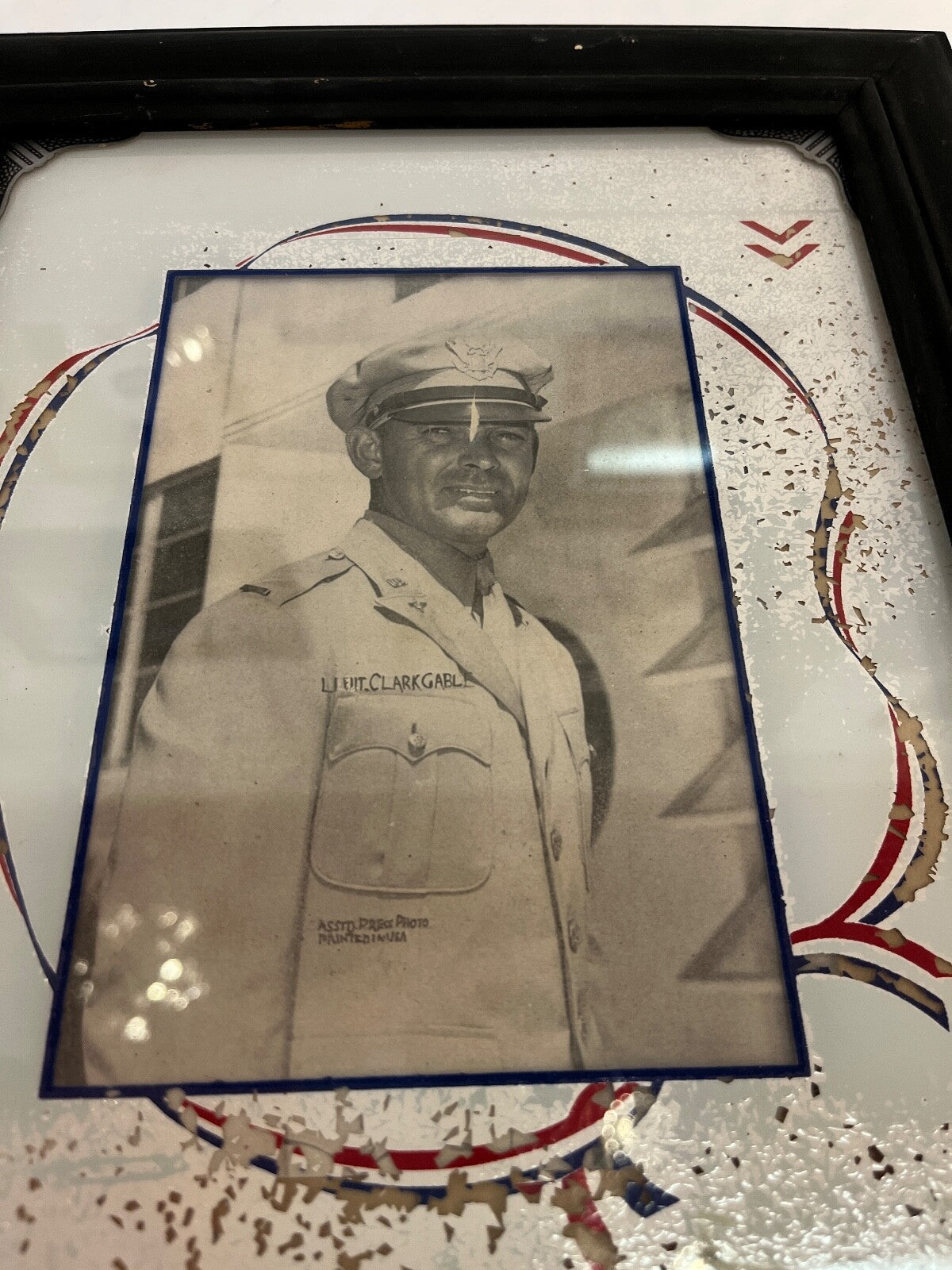 Vintage Black Wooden Patriotic Frame with Photo of Clark Gable