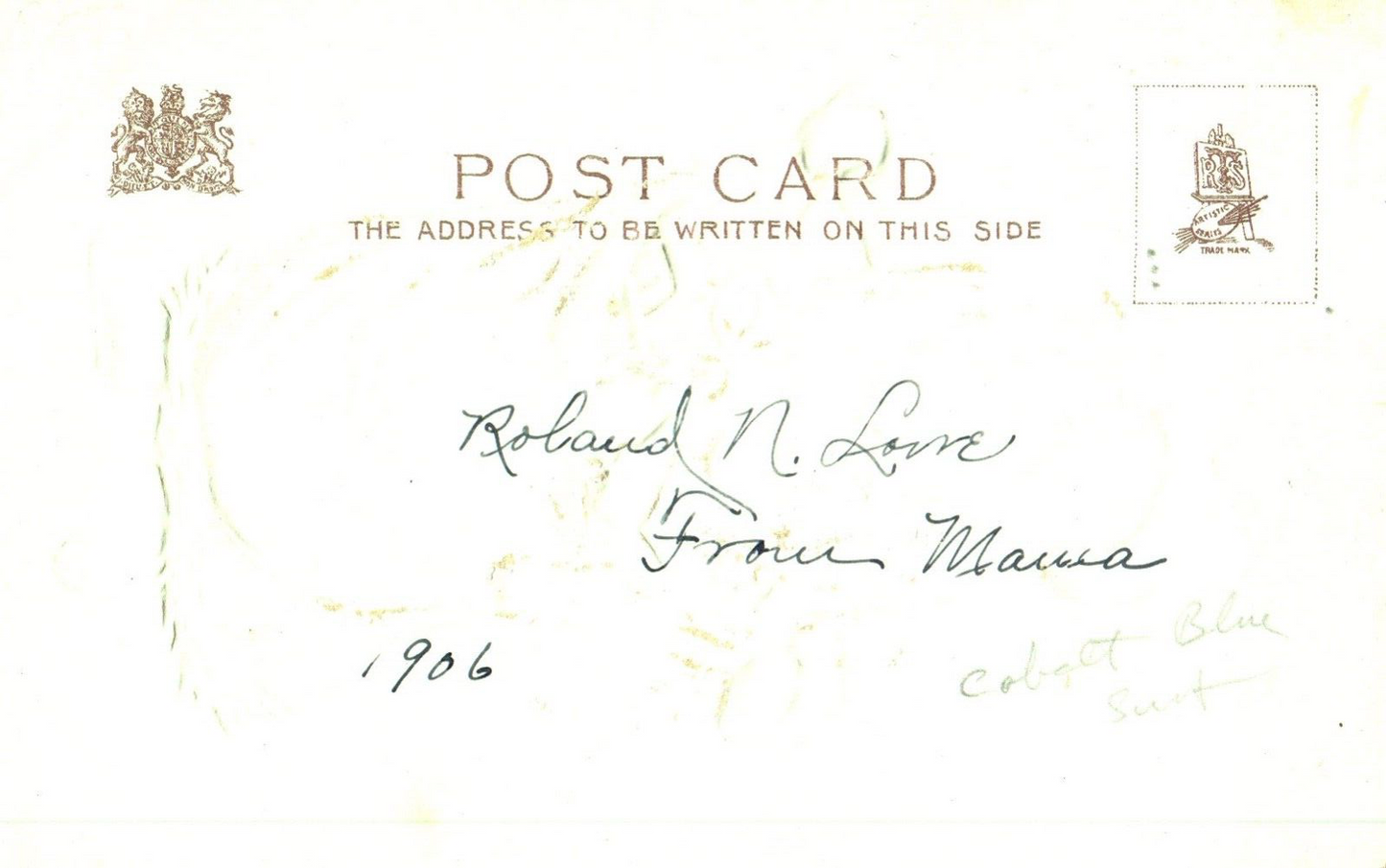 Christmas Greetings Blue Coat Santa with His Bag of Toys Santa Postcard