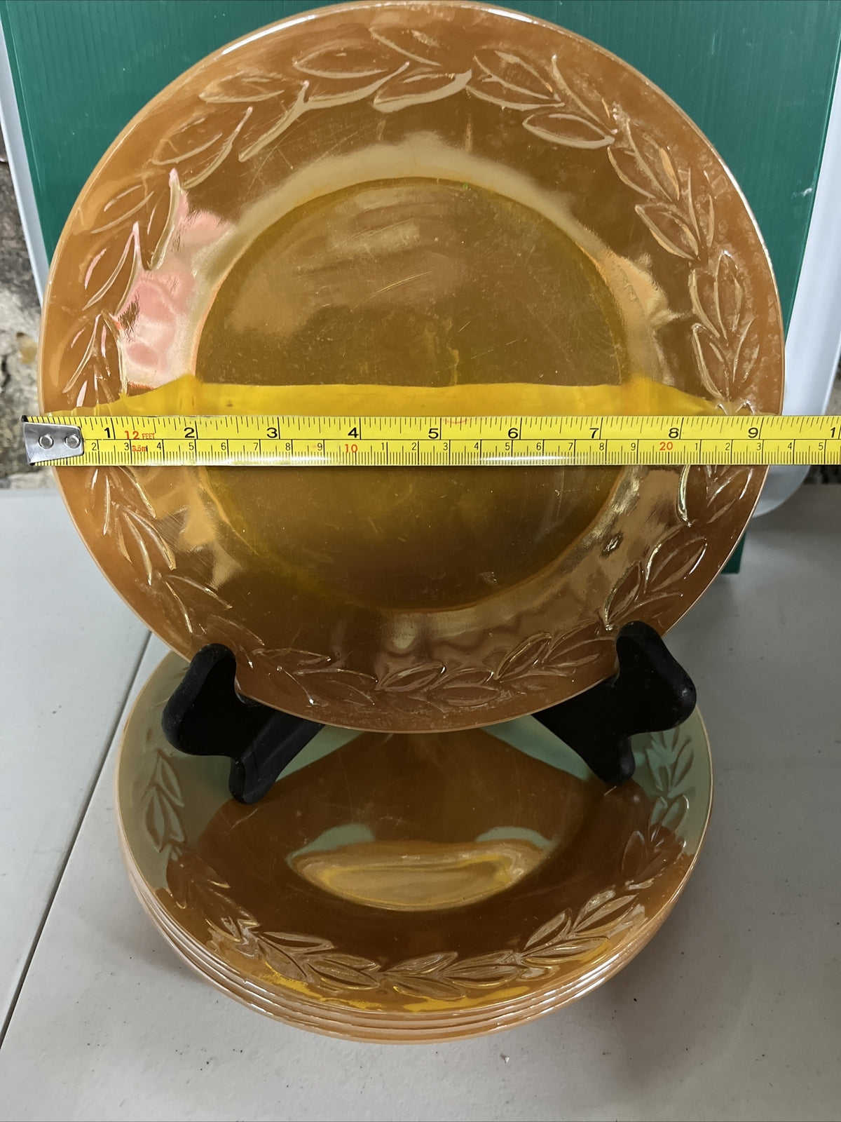 Fire King Peach Luster Dinnerware 9” Plates Laurel Leaf Set Of 4