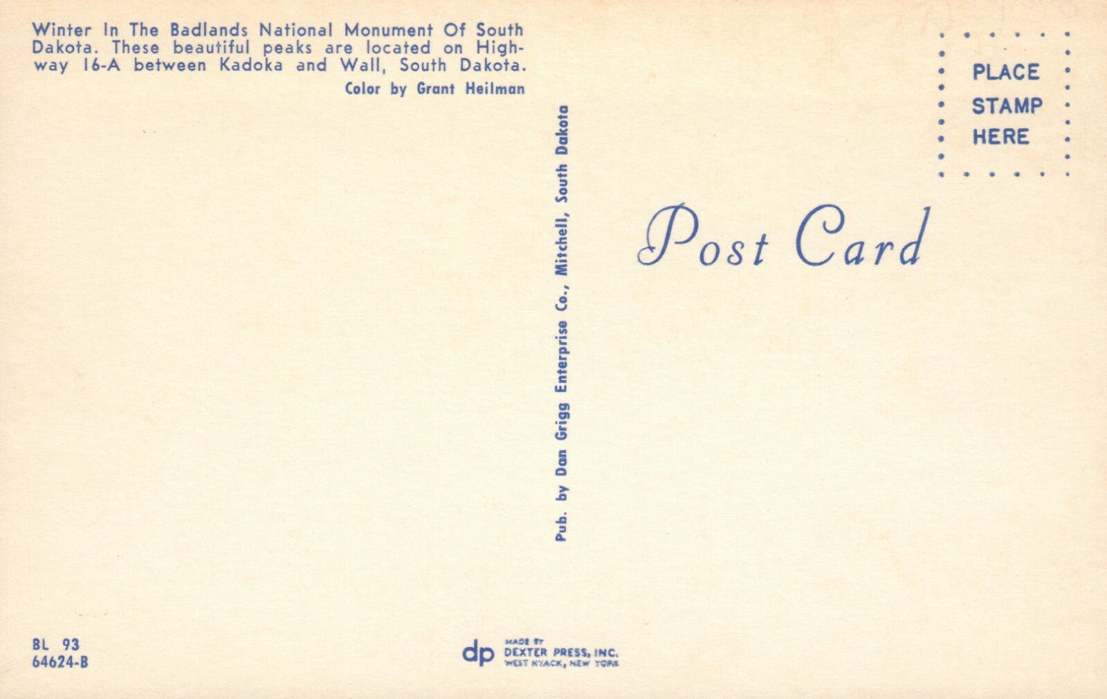 Winter In the Badlands National Monument Highway 16 South Dakota SD Postcard