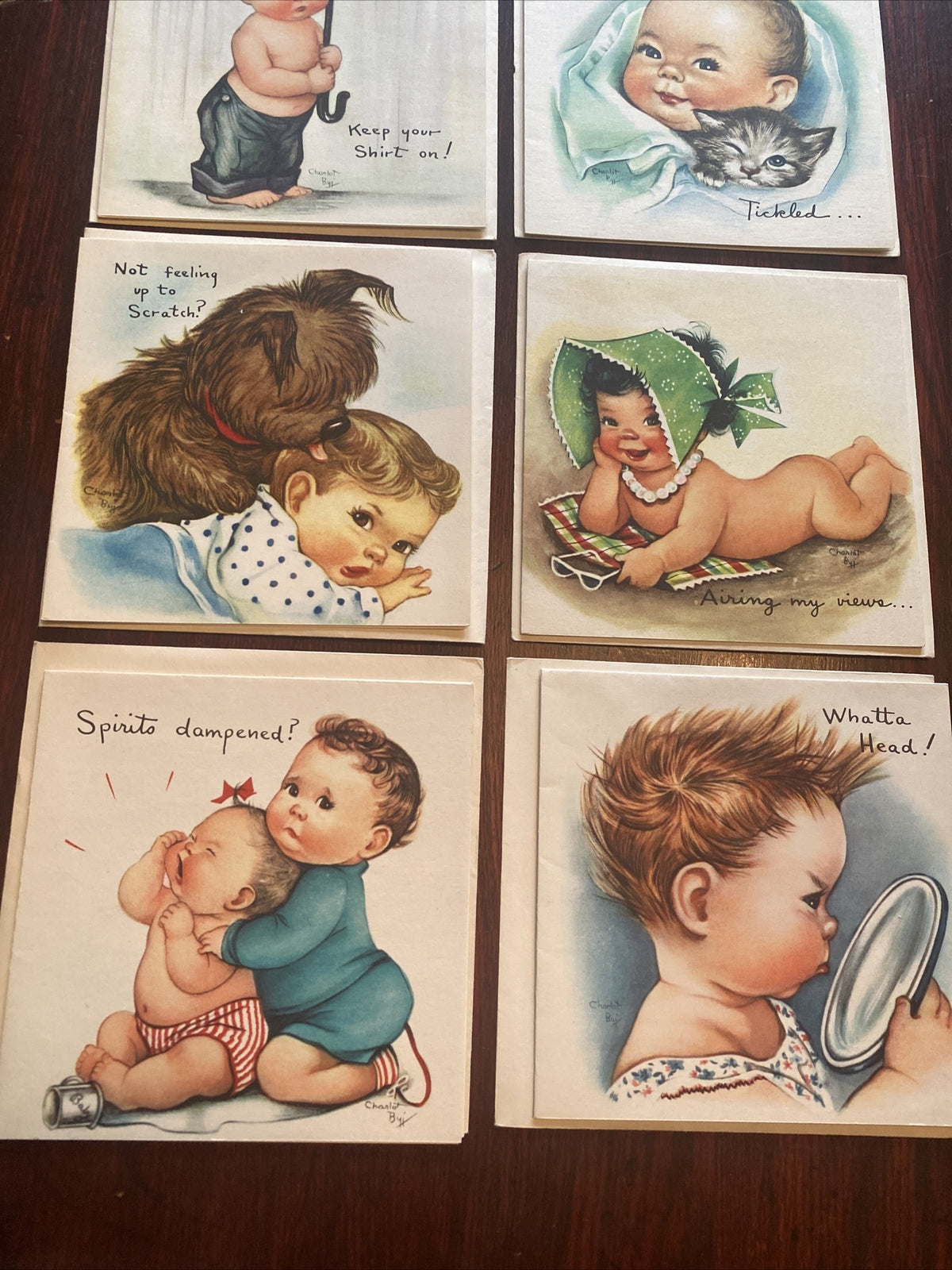 Vintage Artist Signed Charlot Byi Greeting Card Lot of 7 children Babies