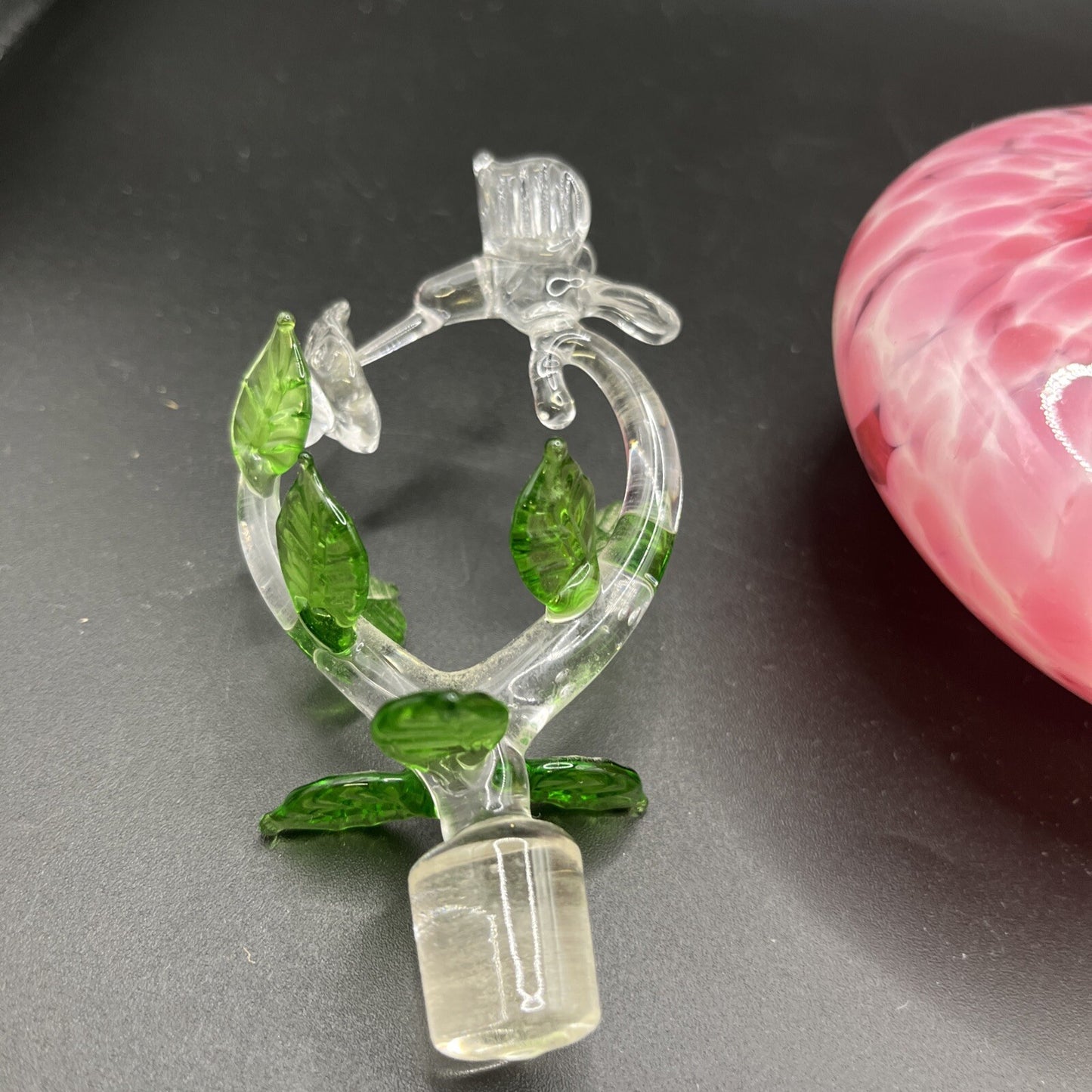 Vintage Murano Art Glass Perfume Bottle With Hummingbird Stopper Pink Green