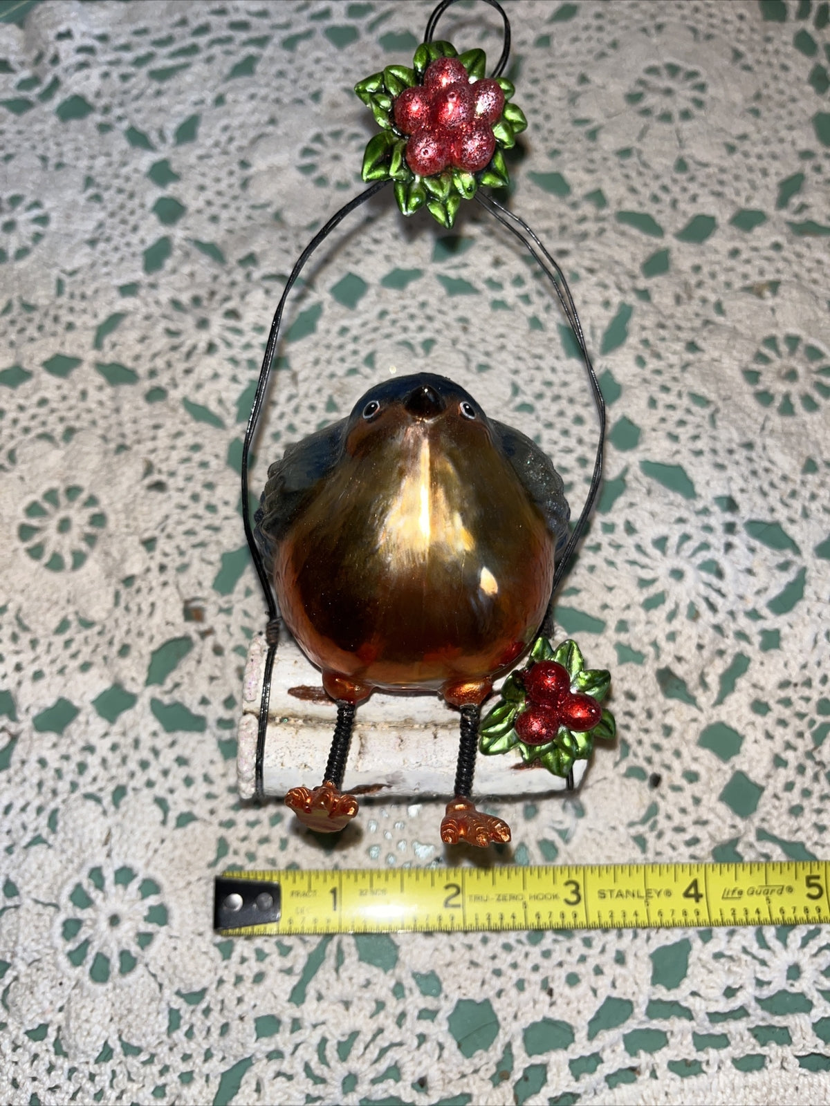 Vintage Blue Bird Glass Christmas Ornament