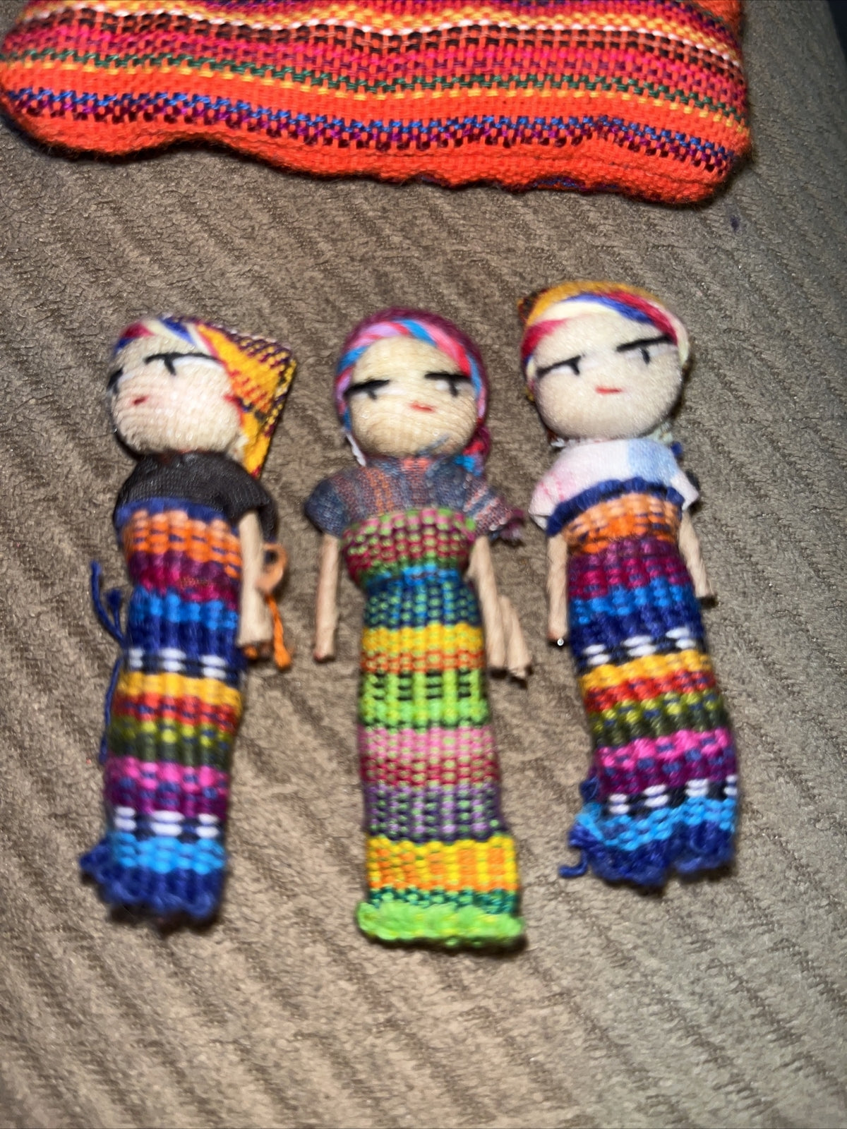 Worry Dolls Large Pouch Contains 3-2" Dolls from Guatemala,Trouble dolls,Mexican