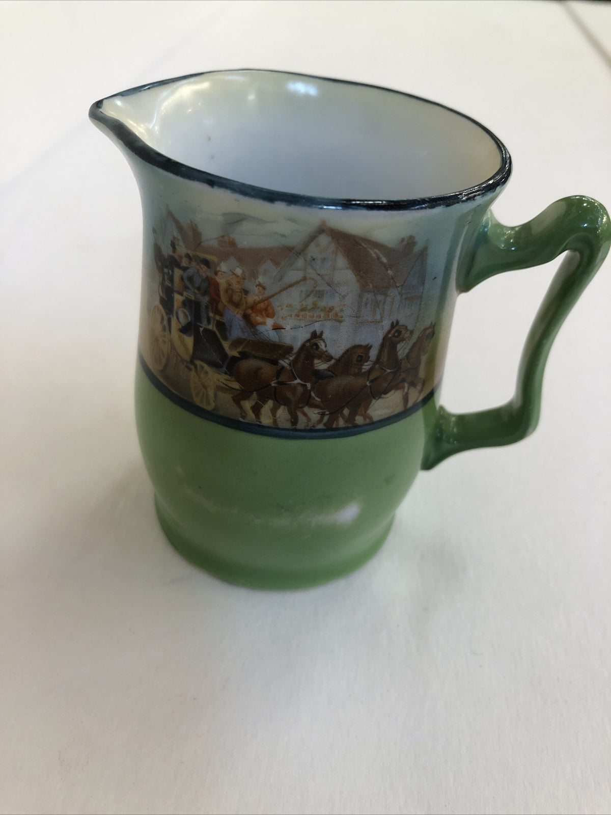 Royal Bayreuth PT 1794 Creamer Green Carriage and Horses 3-1/2” German Pitcher