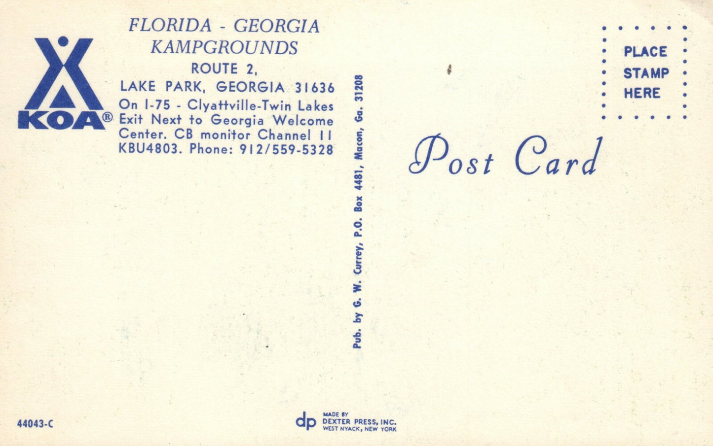 Florida Georgia kampgrounds Lake Park Georgia Hotel Motel Postcard