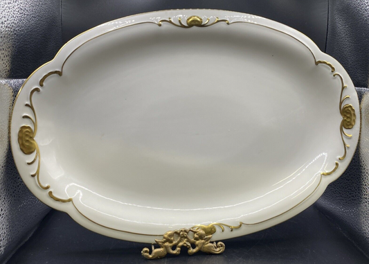 RARE Large 16" x 10 1/4" Waldershof Bavaria SERVING Platter Cream with Gold Rim