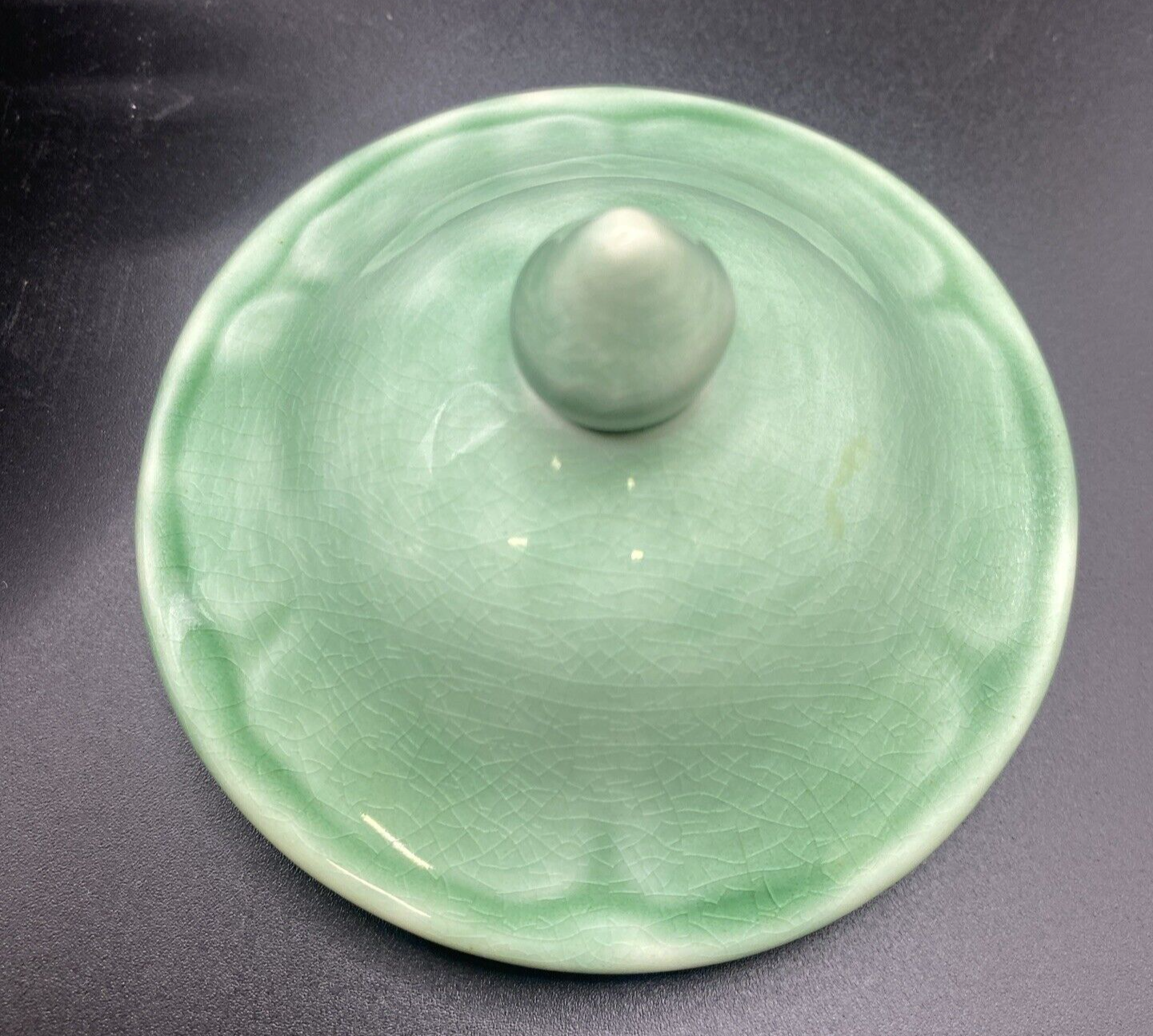 2 Handled Sugar Bowl with Lid Vintage 1930's Mount Clemens Petalware LIGHT Green