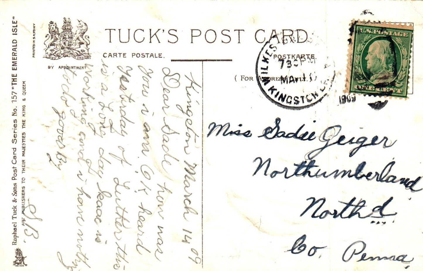 Patriotic St Patricks Greeting Harp with Clovers St. Patricks Day Postcard