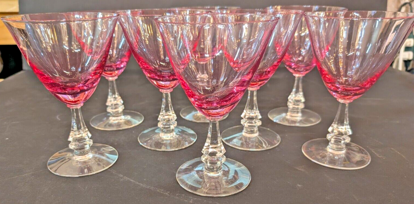 Vintage MCM Tiffin Franciscan Wistaria Pink Water Goblets, 6" Set Of 8