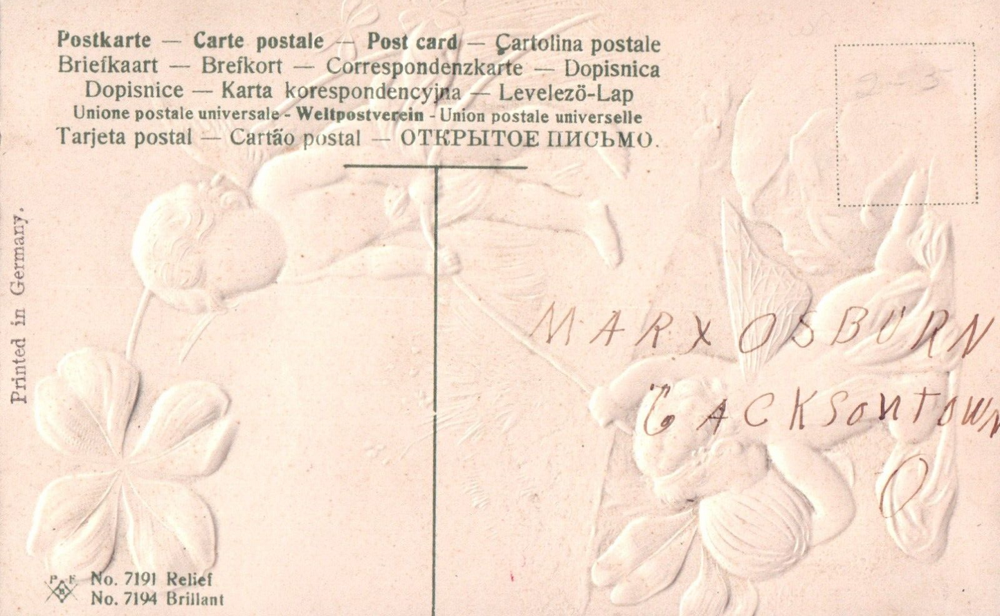 Fantasy Cherub and Fairy Children with Four Leaf Clovers Valentines Day Postcard