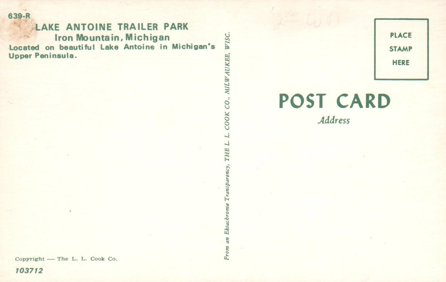 Lake Antoine Trailer Park Iron Mountain Michigan Mich MI Postcard