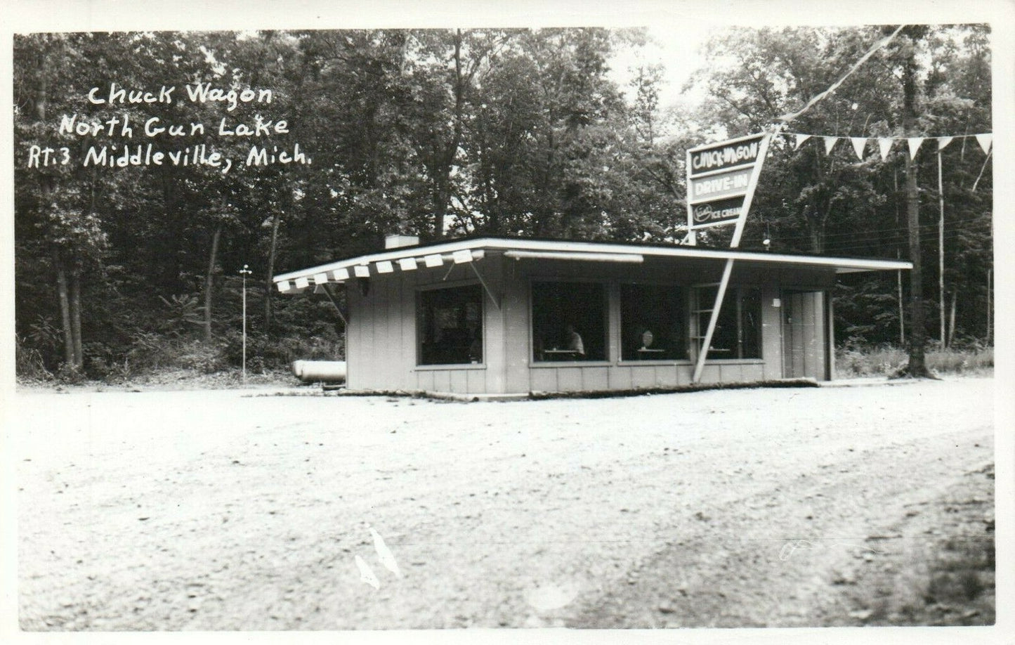 1960 Real photo Gun Lake Middleville Chuck Wagon Drive Inn MI Michigan Postcard