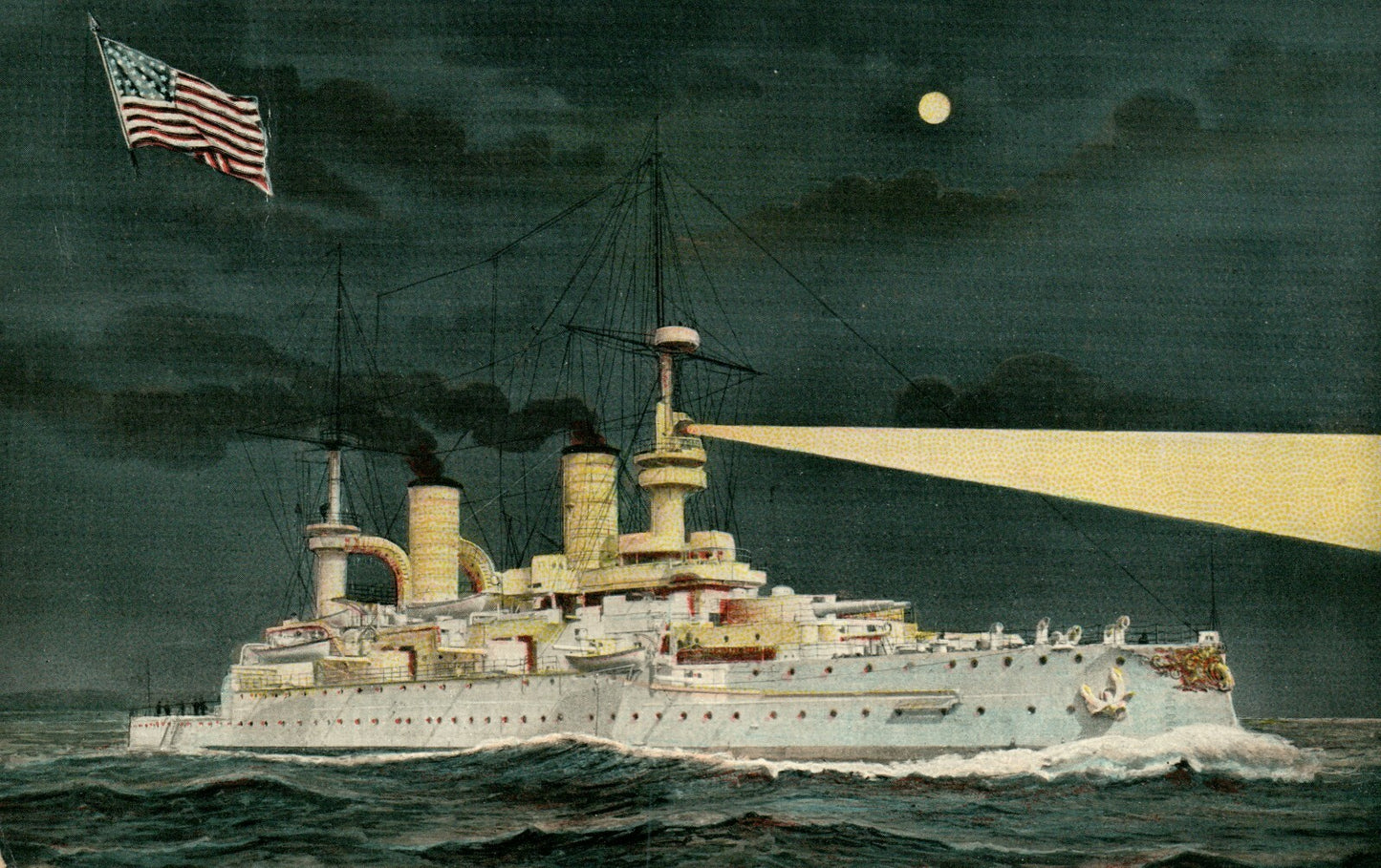 1909 US Unnamed Steamer Ship Night Full Moon Postcard