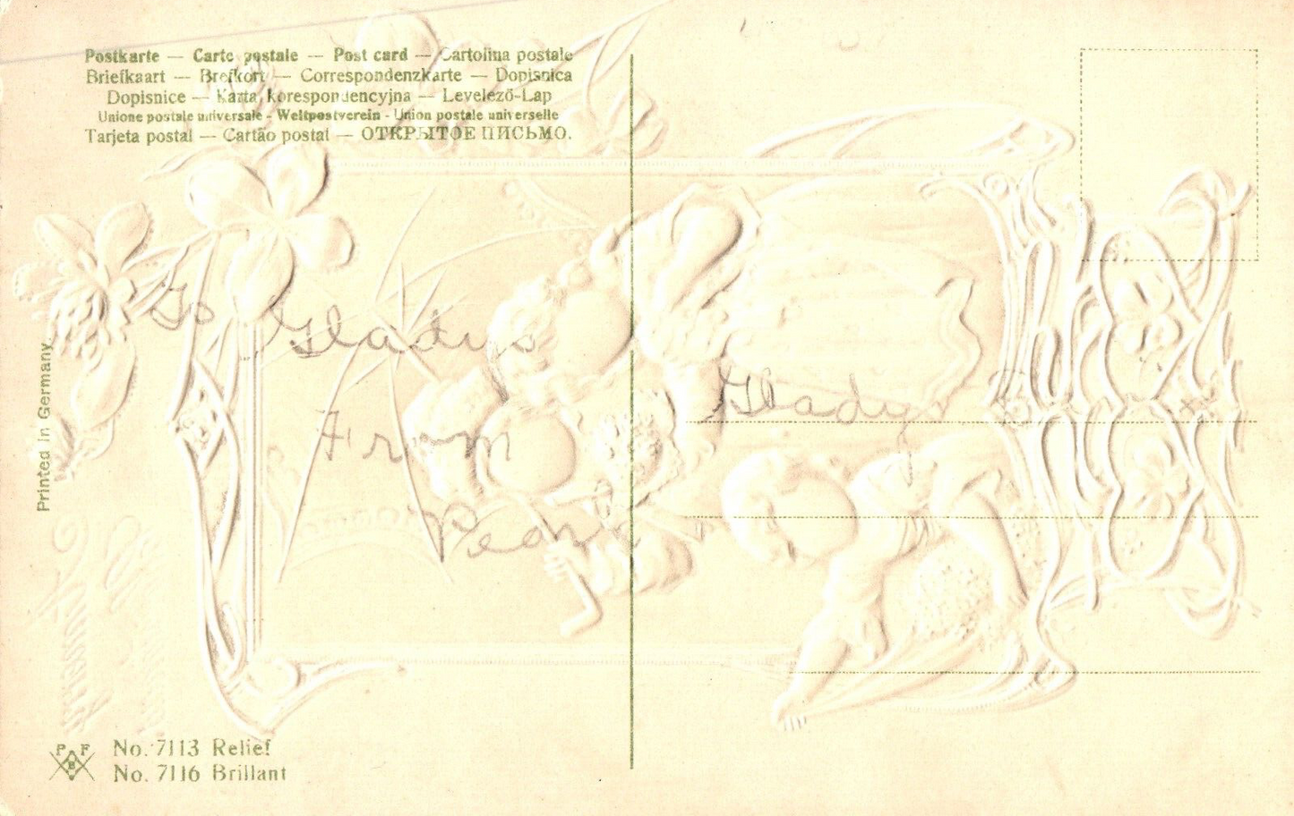 A Merry Christmas Children Beautiful Gold Embossed Vintage Christmas Postcard