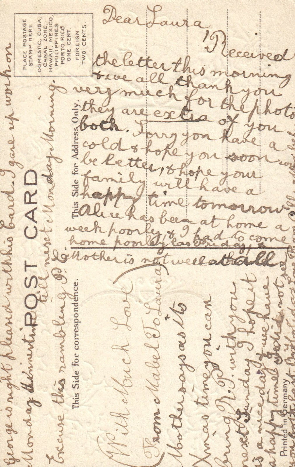 Gold Gilt Gel Christmas Wish Scenic vintage Postcard Holly