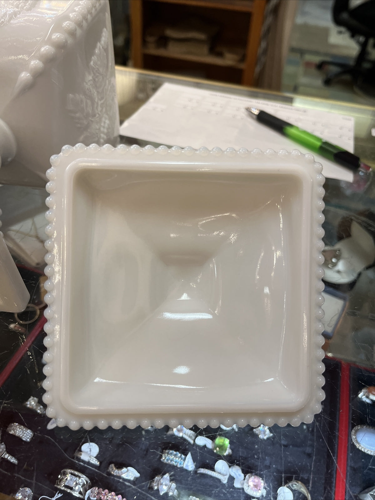 Vintage Westmoreland Milk Glass Pedestal Lidded Candy Dish w/Grape Leaf Design