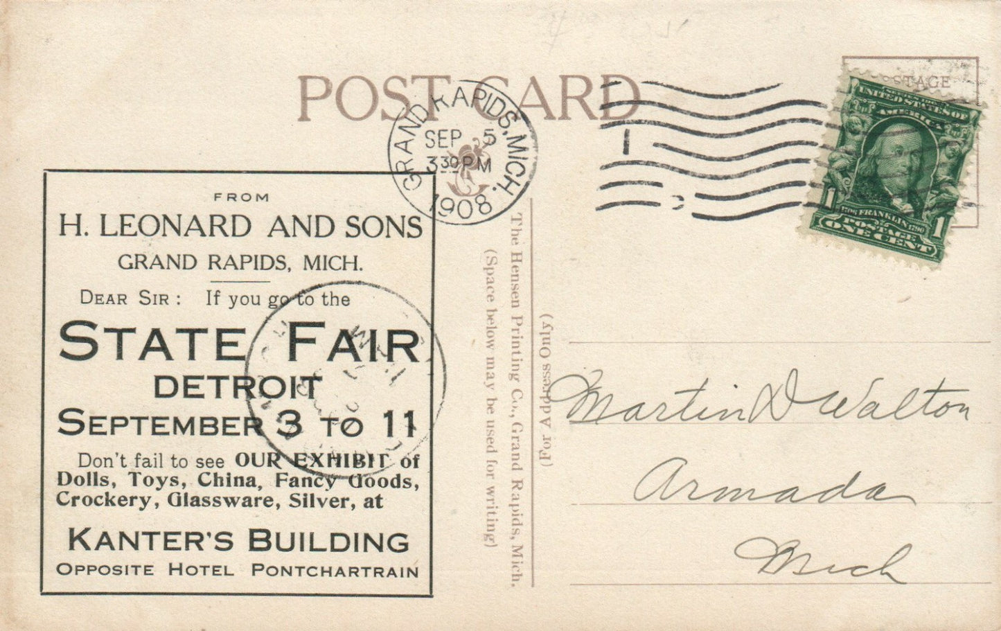 Corner Fulton Street Leonard & Sons Building Grand Rapids Michigan MI Postcard