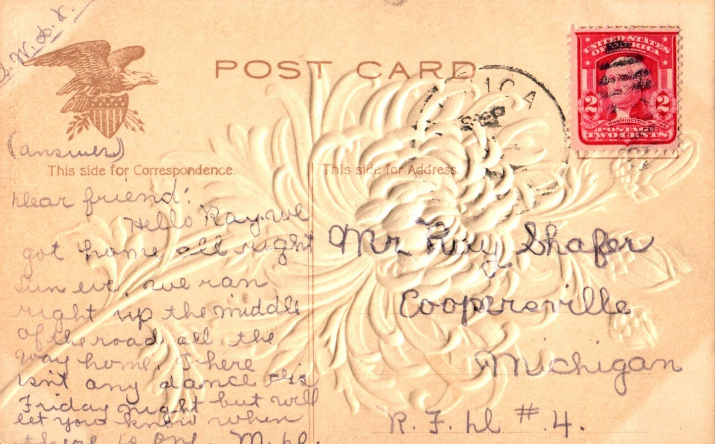 Embossed Floral Greetings From Coopersville MI Michigan Postcard