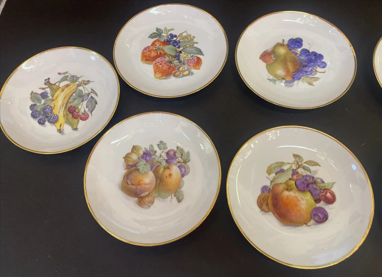 7 Baronet China Eschenbach Germany 8" Plates Various Fruits FRUIT Gold Trim