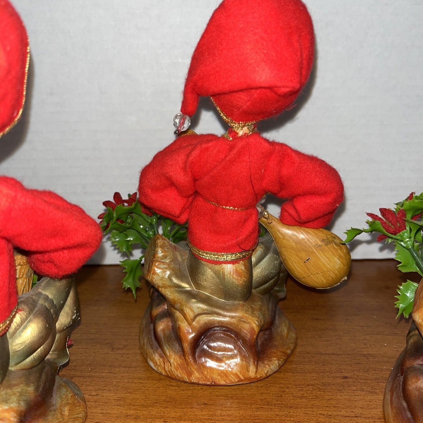 3 Vintage Asian Boys Playing Instruments Figurines Pixie Elf Hong Kong Christmas