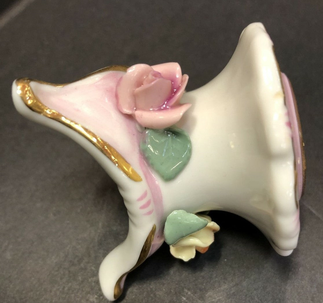 Vintage Set of 2 Italian Capodimonte Pink Floral Rose Candle Stick Holders
