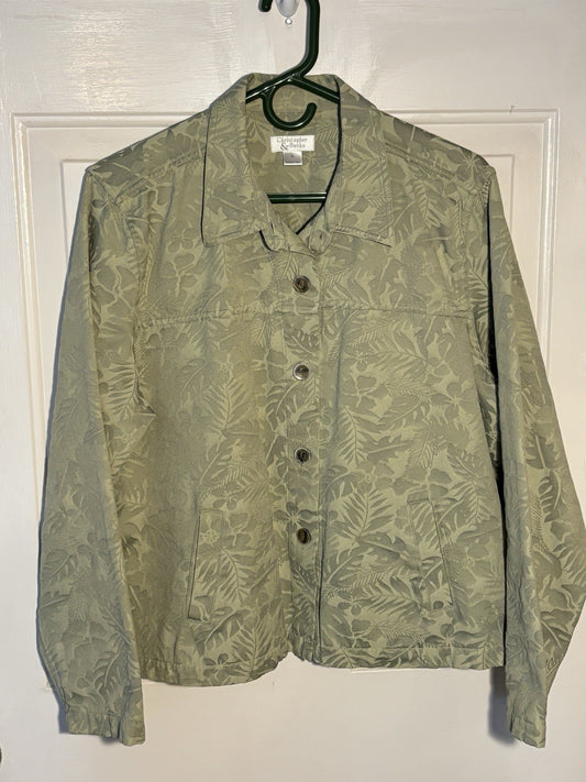 GSK Womens Sage Green Leaf Print Button Up Blazer Jacket Christopher Banks Sz XL