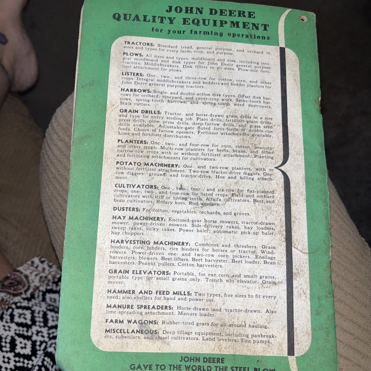 Vtg John Deere Tool Bar Cultivators, Nos. 900-970 Series Operator's Manual