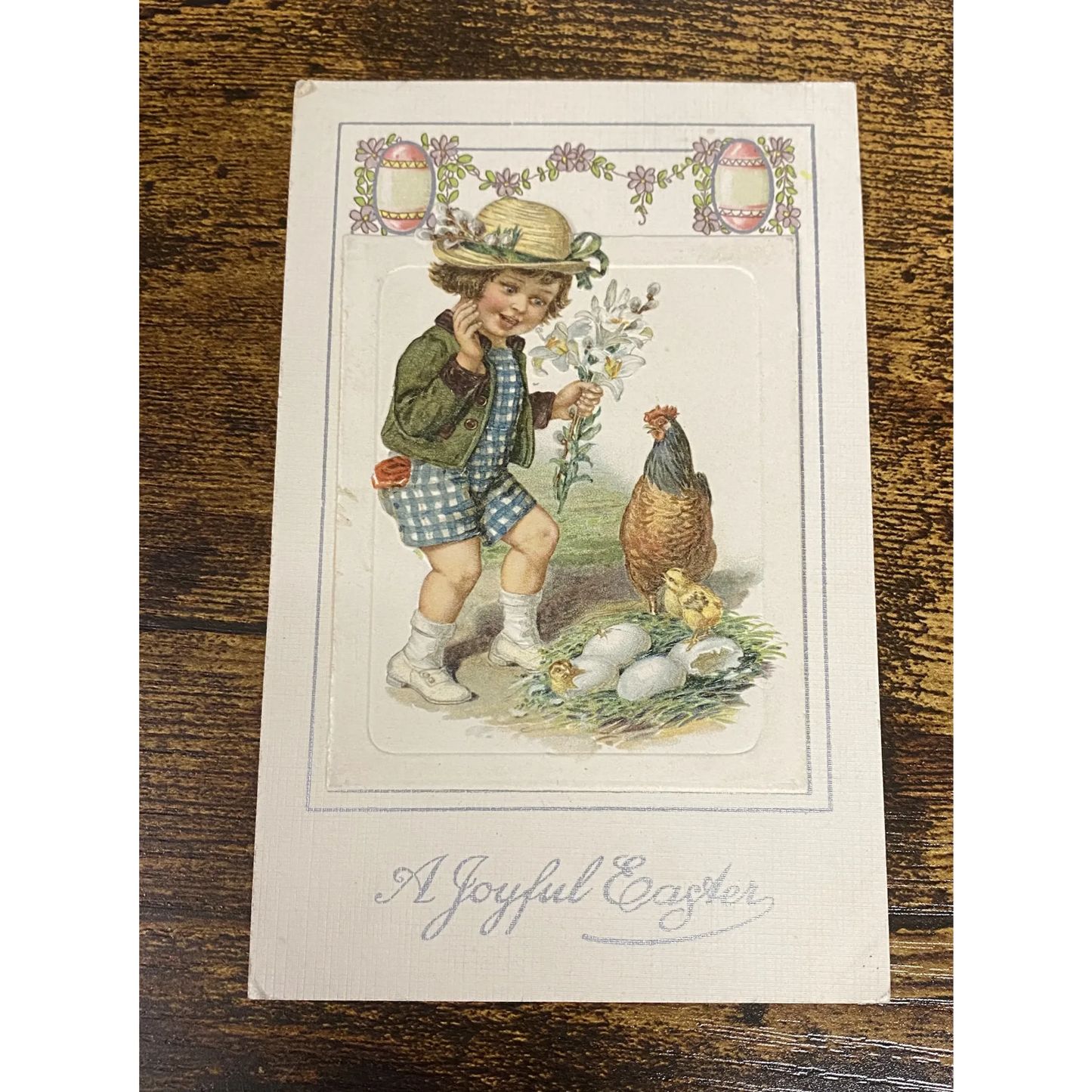 Winsch & Frexias A Joyful Easter Little Girl with Hen & Chicks Booklet Postcard