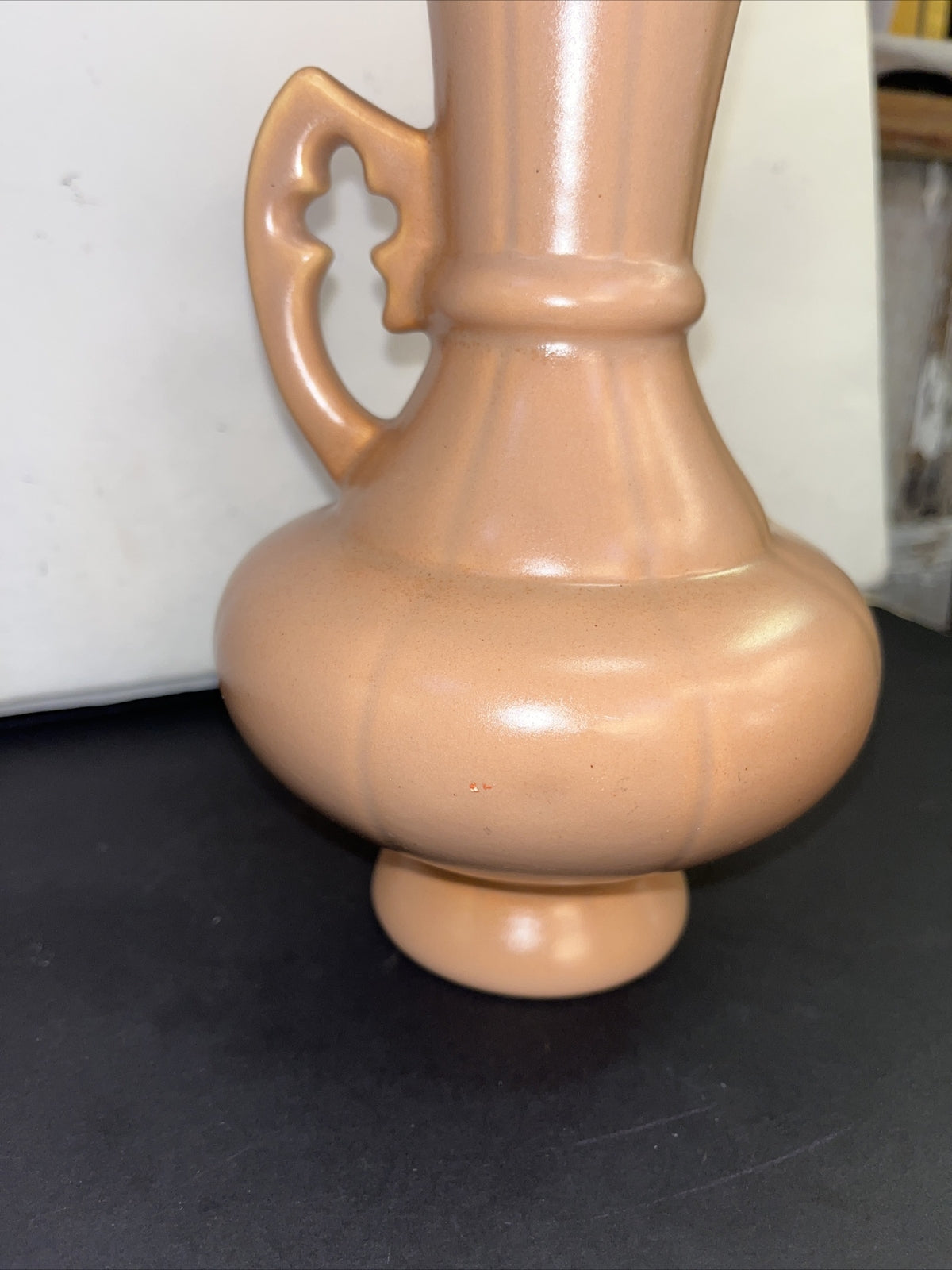 Weller Pottery Art Deco Peach Pitcher/Vase, White Rose Pattern w/handle 1930's