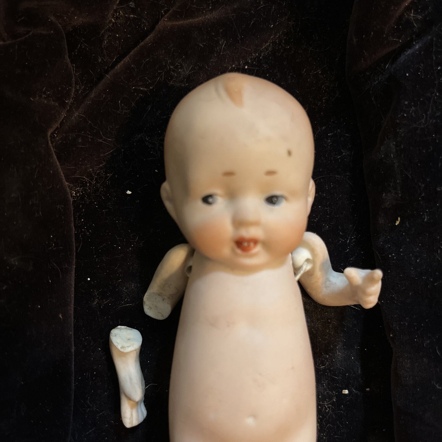 Antique 1920s Child Girl Bisque Dollhouse Doll- All original 4”