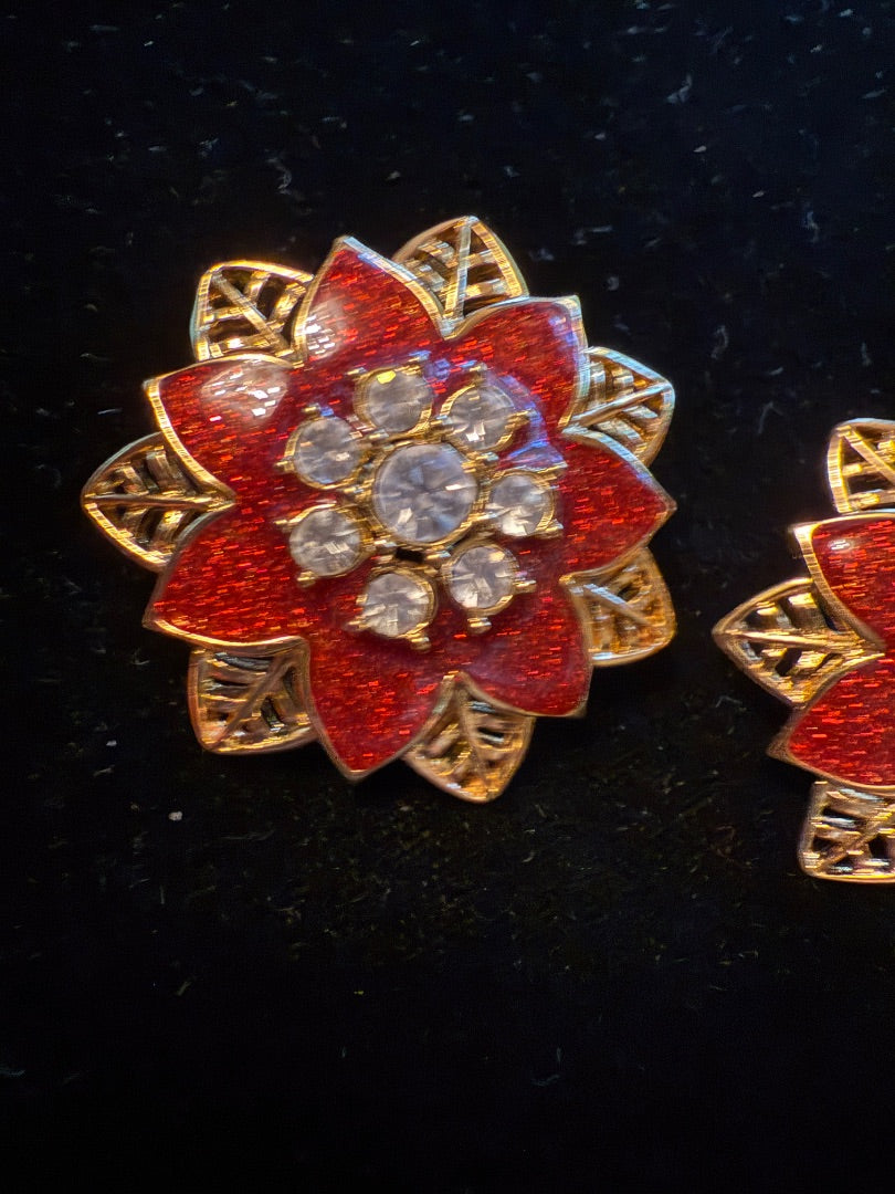 Avon Christmas Poinsettia Clip Earrings