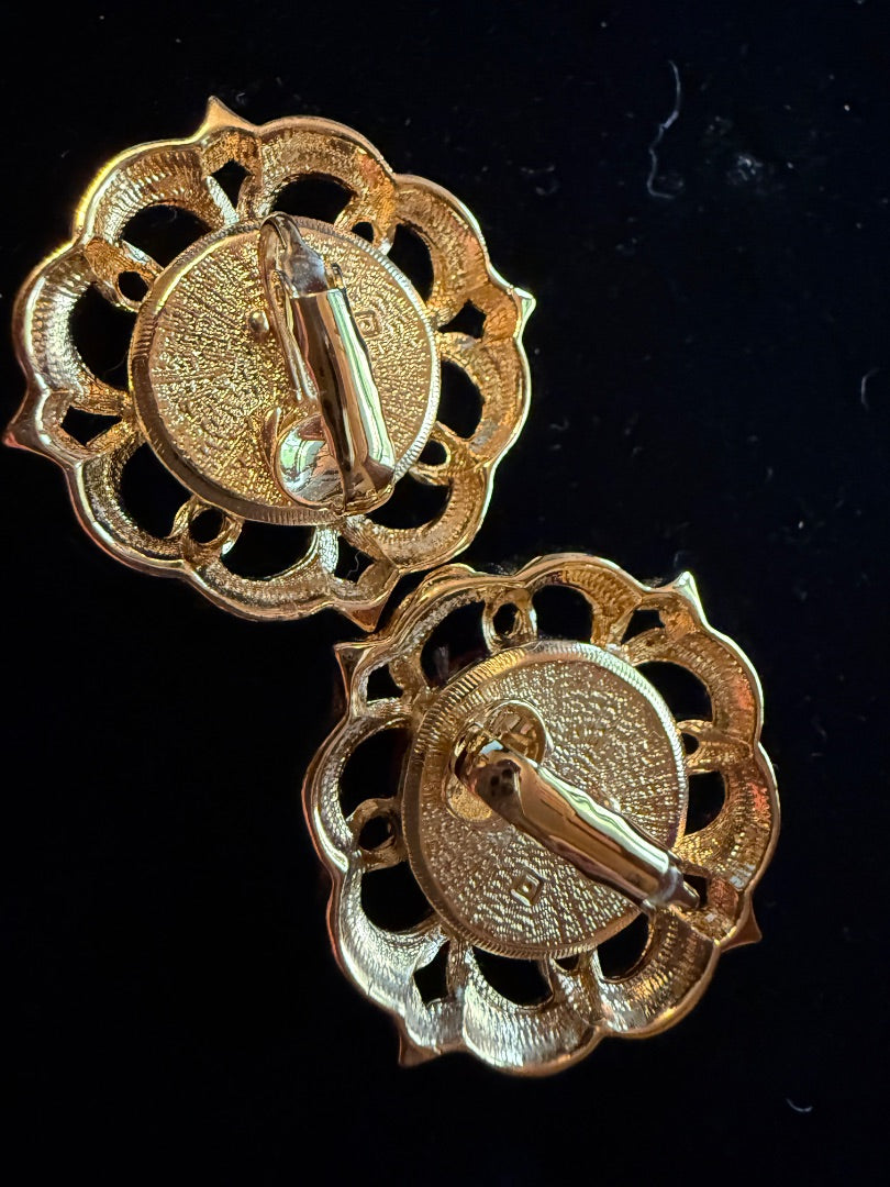 AVON Gold Red Velvet Clip Earrings