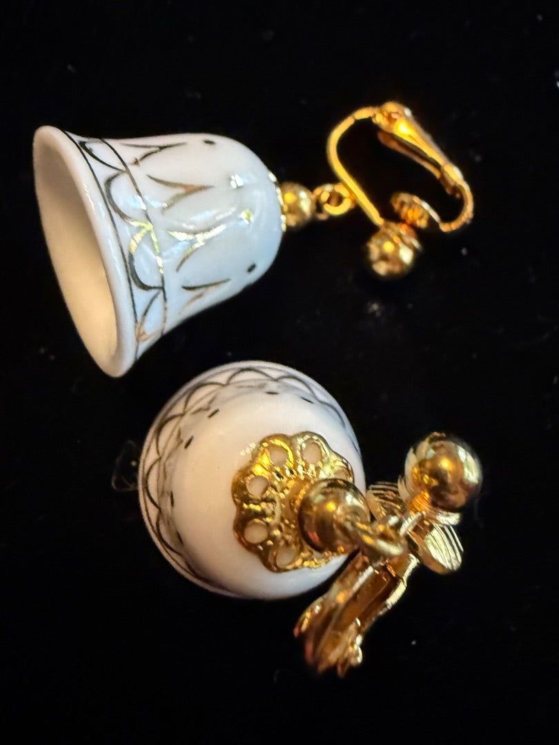 AVON White Christmas Bell Clip Earrings