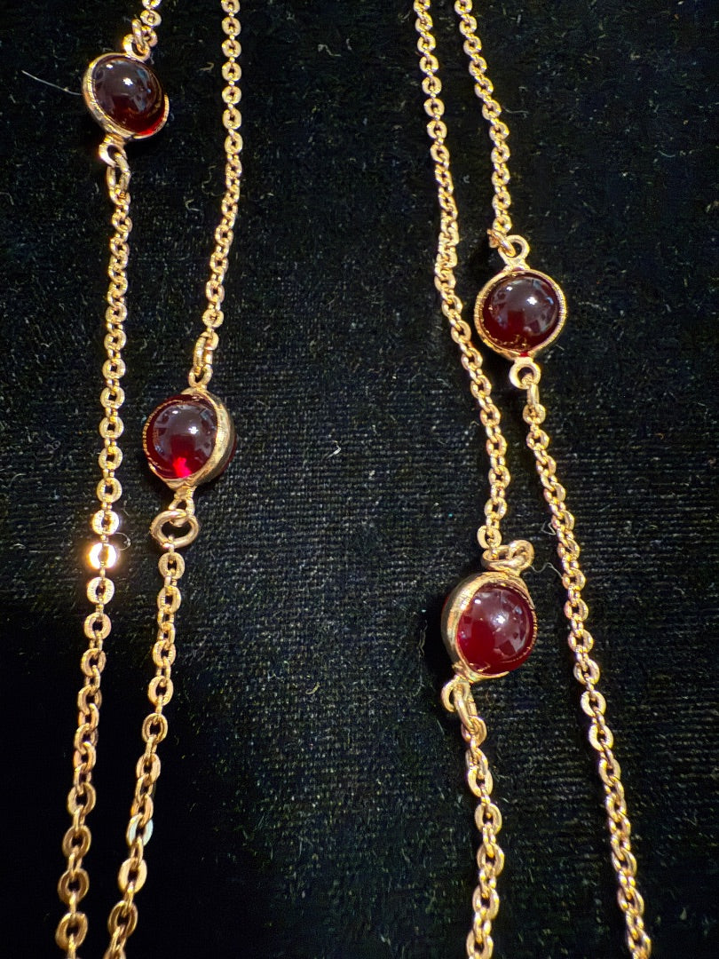 44" Gold Red Ruby Stones