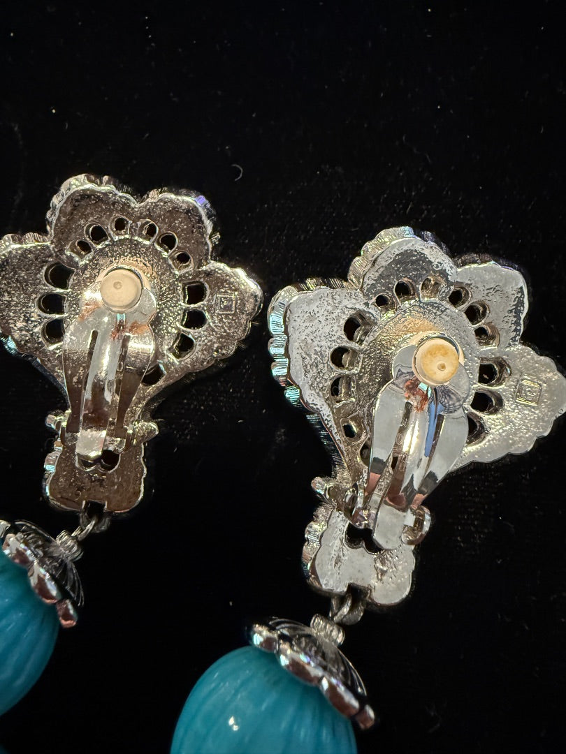 Large Jose Barrera Avon Clip Earrings Blue