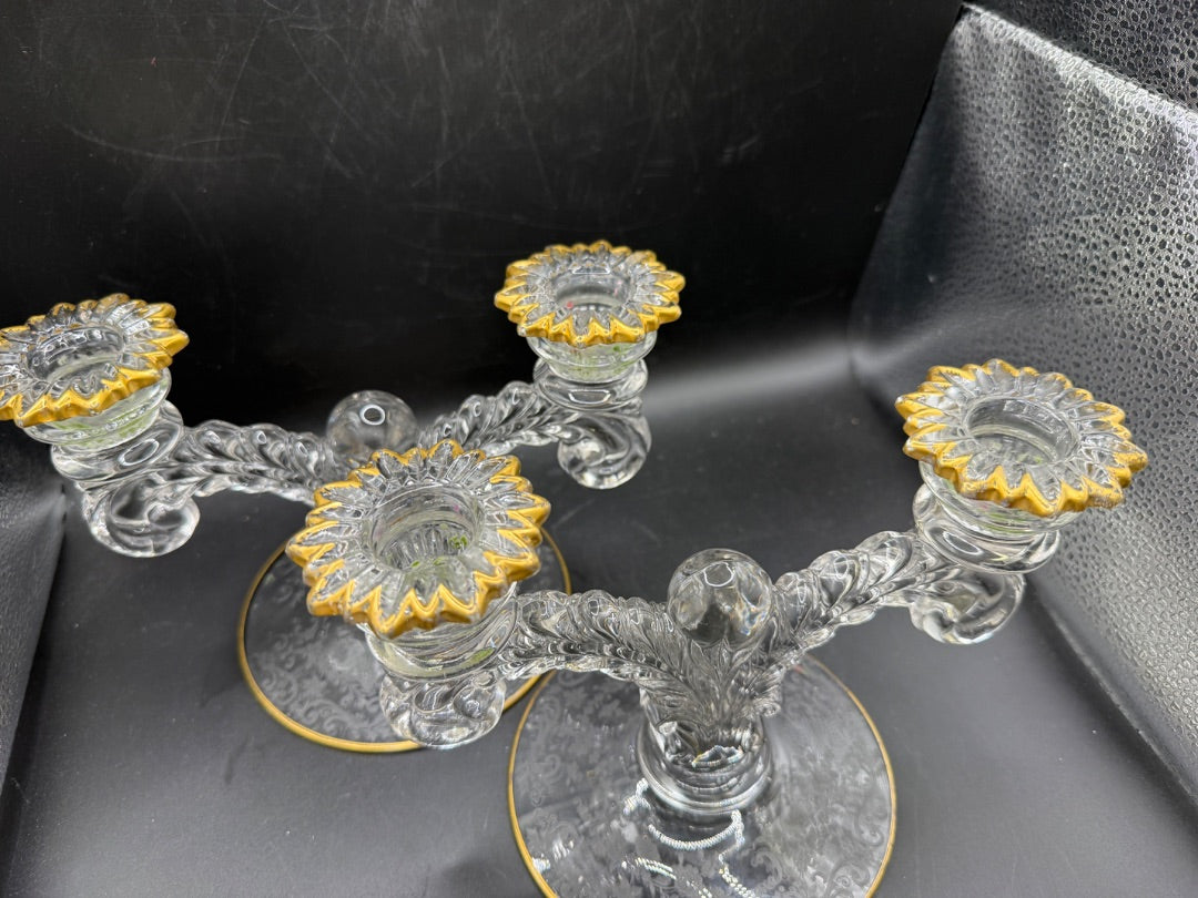 Etched Candle holders with gold